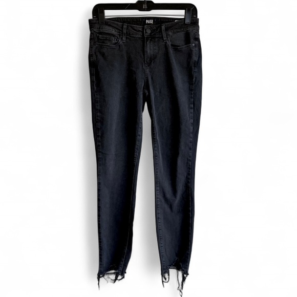 PAIGE Denim - PAIGE Verdugo Black Distressed Hem Skinny Ankle Jeans Size 28